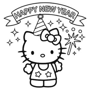 Kleurplaat Hello Kitty Gelukkig Nieuwjaar