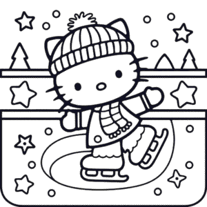 Kleurplaat Hello Kitty IJsschaatsen