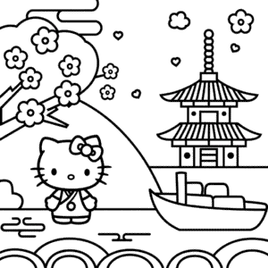 Kleurplaat Hello Kitty in Japan
