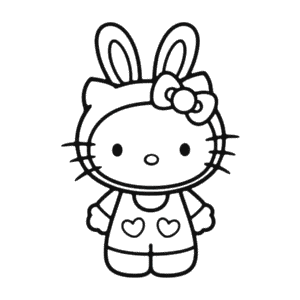 Kleurplaat Hello Kitty in Konijnenkostuum