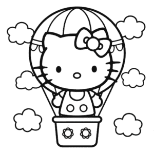 Kleurplaat Hello Kitty in Luchtballon