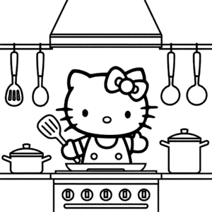 Kleurplaat Hello Kitty Keuken