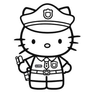 Kleurplaat Hello Kitty Politieagent