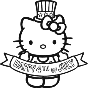 Kleurplaat Hello Kitty Vierde van Juli