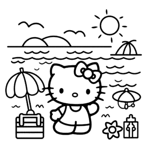 Kleurplaat Hello Kitty Zomervakantie