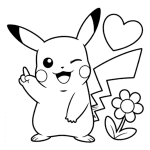 Kleurplaat Knipogende Pikachu