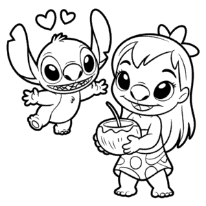 Kleurplaat Lilo en Stitch