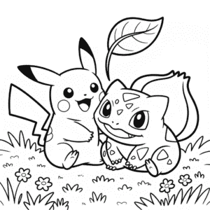 Kleurplaat Pikachu en Bulbasaur Pokémon