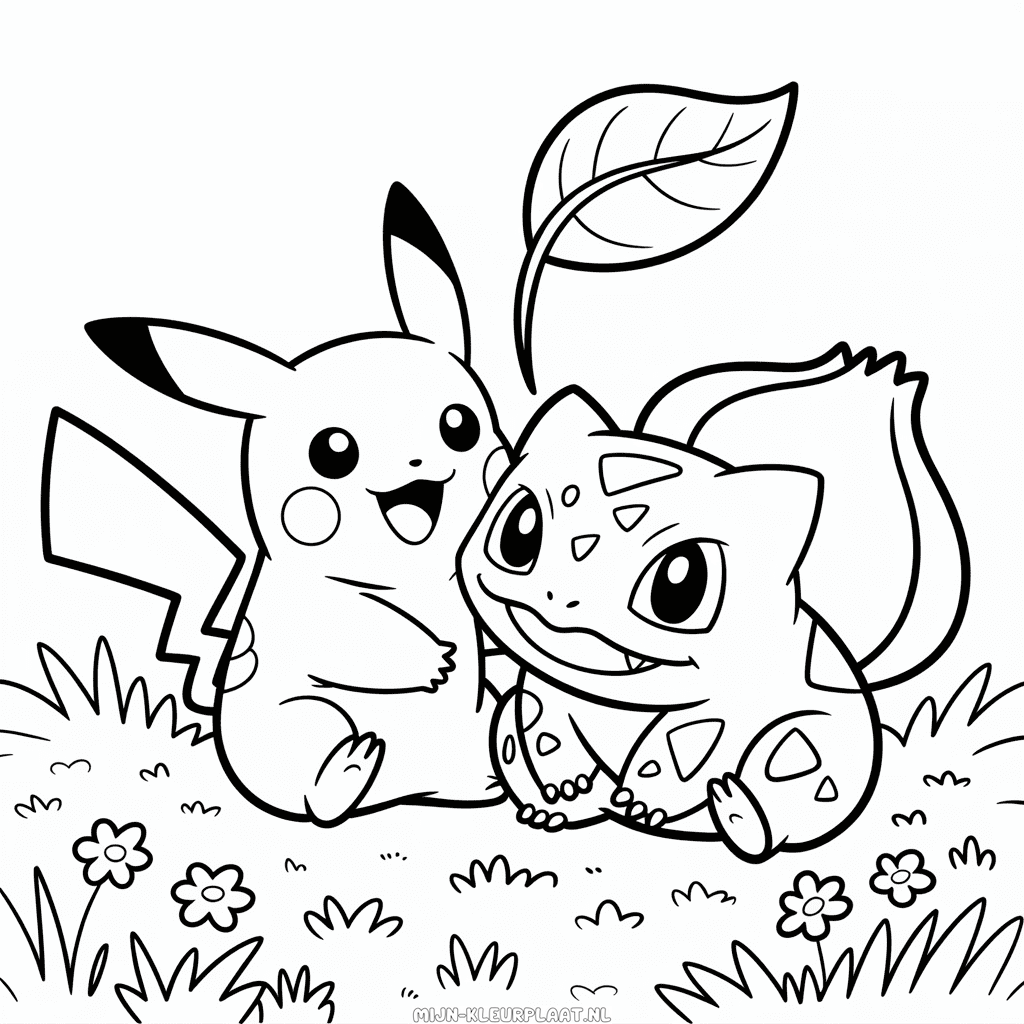 Kleurplaat Pikachu en Bulbasaur Pokémon