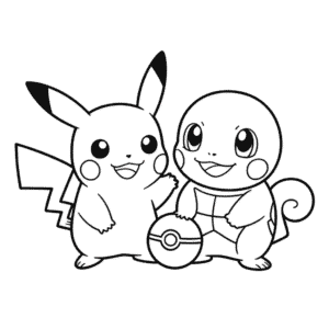 Kleurplaat Pikachu en Squirtle