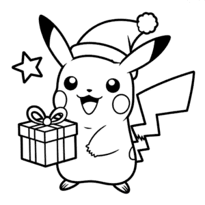 Kleurplaat Pikachu in Kerstmuts