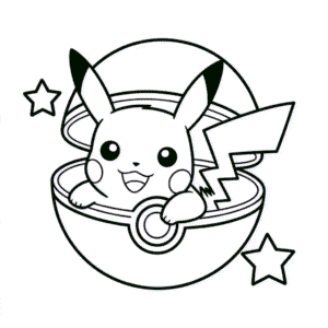 Kleurplaat Pikachu in Pokebal