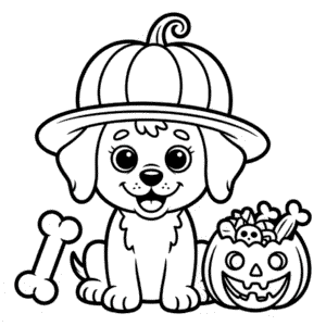 Kleurplaat Schattige Halloween Hond