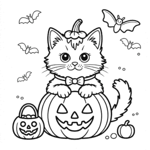 Kleurplaat Schattige Halloween Kat
