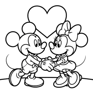 Kleurplaat Schattige Mickey en Minnie
