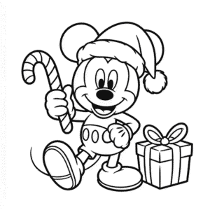 Kleurplaat Schattige Mickey Mouse Kerst