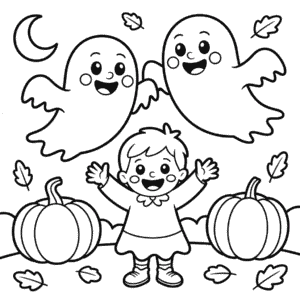 Kleurplaat Schattige Vrolijke Halloween