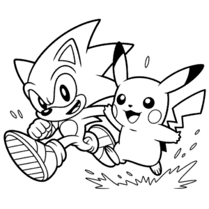 Kleurplaat Sonic en Pikachu