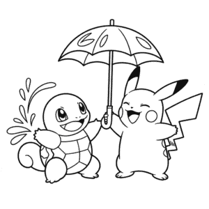 Kleurplaat Squirtle en Pikachu