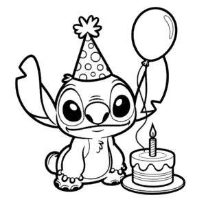 Kleurplaat Stitch Fijne Verjaardag