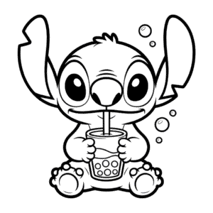 Kleurplaat Stitch Houdt Boba Vast