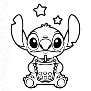 Kleurplaat Stitch met Boba