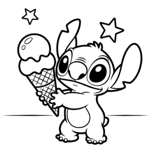 Kleurplaat Stitch met Ijsje