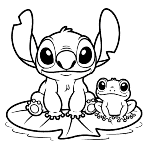 Kleurplaat Stitch met Kikker
