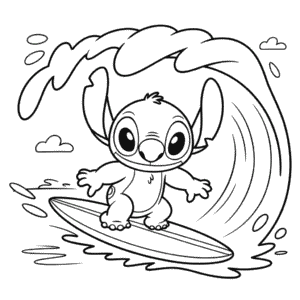 Kleurplaat Stitch Surft