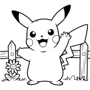 Kleurplaat Zwaaiende Pikachu