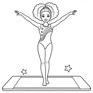 Kleurplaat Afro-Amerikaanse Barbie Gymnaste