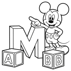 Kleurplaat Alfabet Mickey Mouse