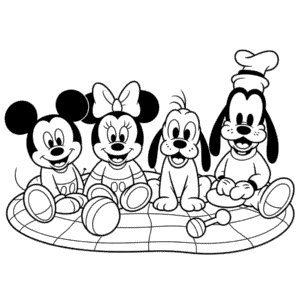 Kleurplaat Baby Mickey Minnie Pluto Goofy