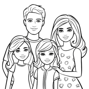 Kleurplaat Barbie Familie