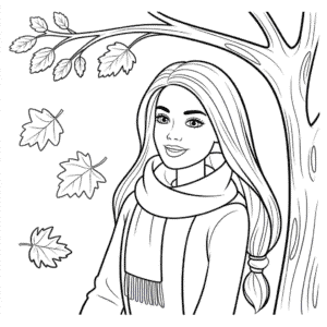 Kleurplaat Barbie in de Herfst