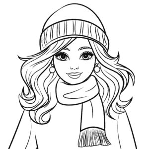 Kleurplaat Barbie in Winteroutfit