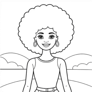 Kleurplaat Barbie met Afro
