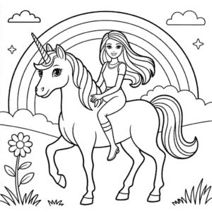 Kleurplaat Barbie Met Eenhoorn