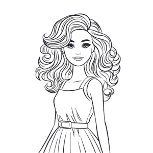 Kleurplaat Barbie met Lang Haar