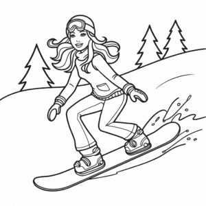 Kleurplaat Barbie Snowboarden