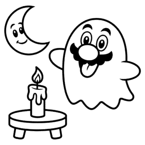 Kleurplaat Boo Mario