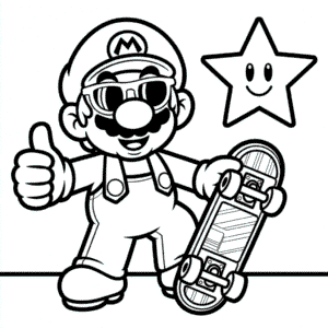 Kleurplaat Coole Mario