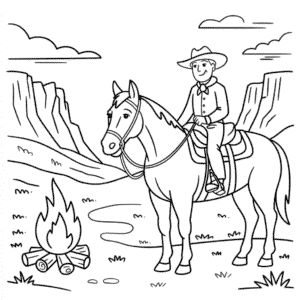 Kleurplaat Cowboy en Paard