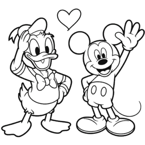 Kleurplaat Donald en Mickey