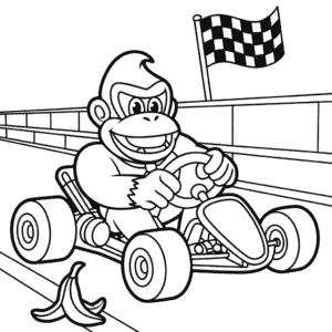 Kleurplaat Donkey Kong in Mario Kart