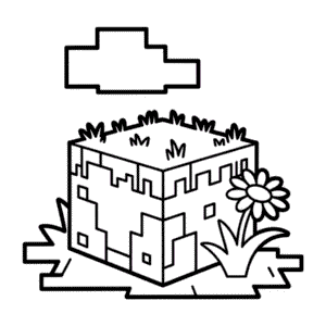 Kleurplaat Grasblok Minecraft