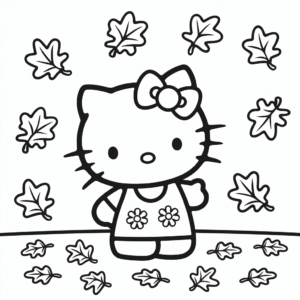 Kleurplaat Hello Kitty in de Herfst