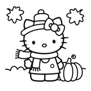 Kleurplaat Hello Kitty in de Herfst