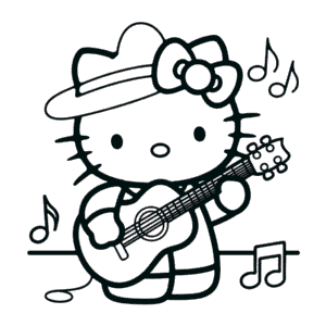 Kleurplaat Hello Kitty Muzikant
