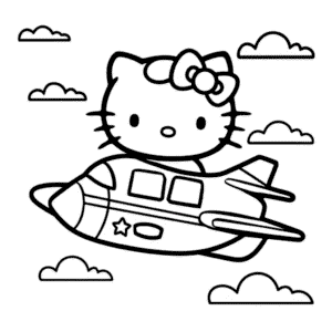 Kleurplaat Hello Kitty Piloot
